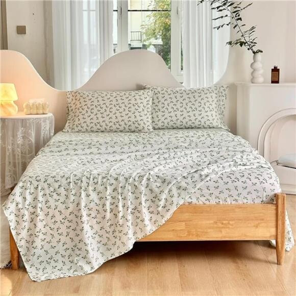 Green Leaf Sheets King, Deep Pocket Sheets, 1800 Thread Count Leaf Bed Sheets - Picture 5 of 7